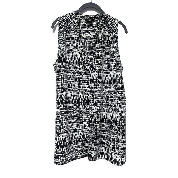 H&M Black Dash Print Front Button Sleeveless Blouse, Size L - Picture 1 of 5